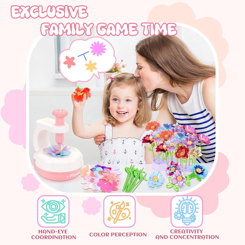 PERRYHOME ألعاب باقات الزهور القماشية، 300+ قطعة هدية عيد الحب، 2 أسلوب لعب، حرفة STEM للبنات، مجموعة صنع باقات قابلة لإعادة الاستخدام، هدية عيد ميلاد لصنع الزهور للأطفال من 3 إلى 8 سنوات - Image 2